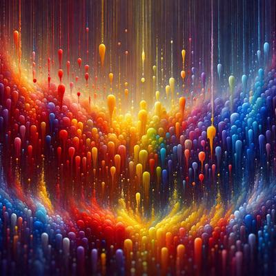 The primary subject of the image is a colorful, abstract artwork featuring a mix of bright colors and various shapes. The setting is a vibrant, colorful background that complements the artwork. The visual style is a combination of digital art and illustration, creating a unique and eye-catching piece. The dominant colors and overall atmosphere are lively, energetic, and uplifting, reflecting the vibrant and creative nature of the artwork.